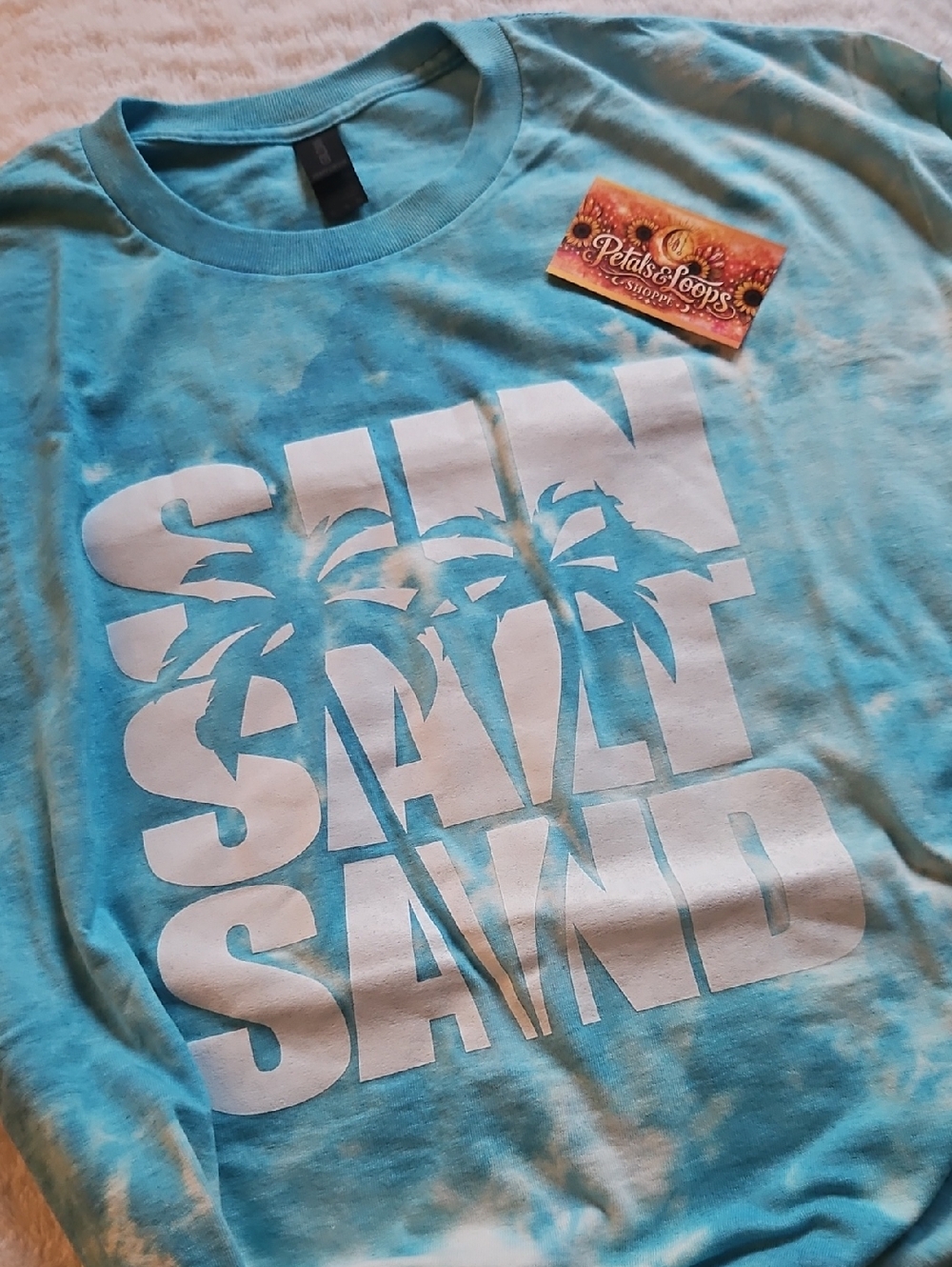 Gildan Blue Tie-Dye Short Sleeve Tee with White Palm Graphic